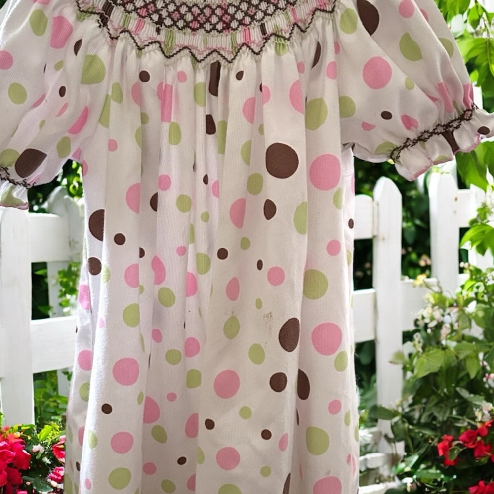 EUC Le' Za Me Smocked Polka Dot Dress Sz 4
